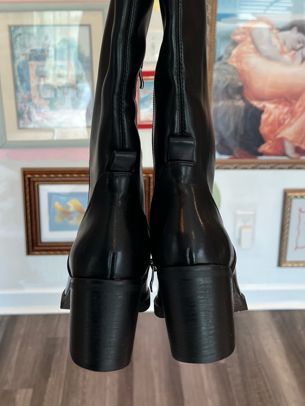 Women's Black Knee-High Heeled Boots — Classic Block Heel Riding Style - Picture 3 of 7